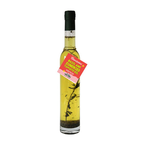 Bottle of pasta sundried tomato oil with a label on a white background