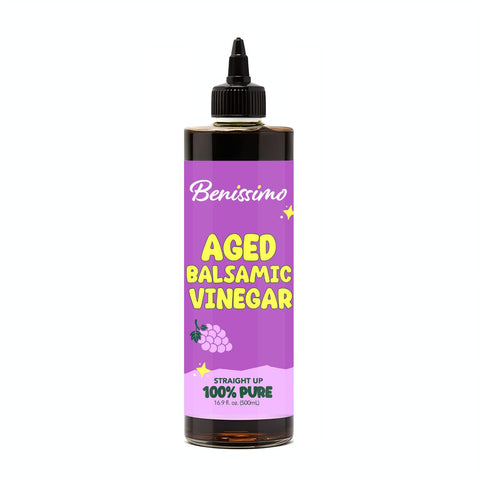 Bottle of Benissimo Aged Balsamic Vinegar on a white background