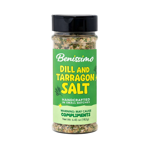 Bottle of Benissimo Dill and Tarragon Salt on a white background