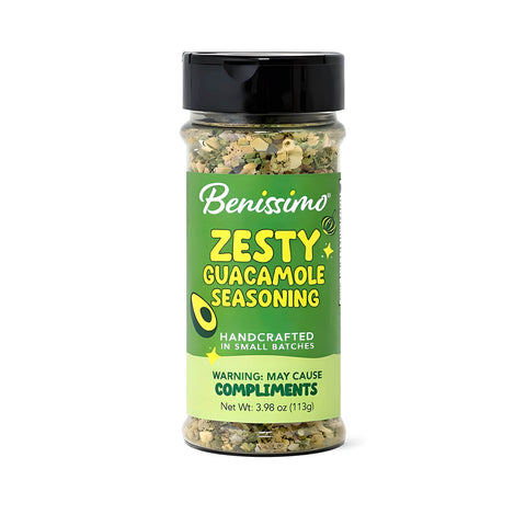 Benissimo Zesty Guacamole Seasoning bottle on a white background